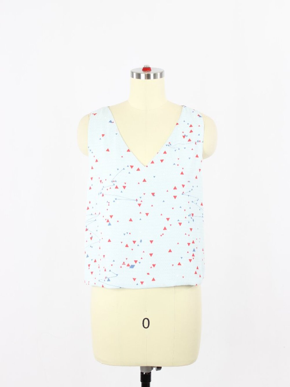 Aritzia BABATON Murphy Blue Geo Print Matte Satin Cropped V-Neck Blouse, Size S